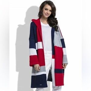 FOBYA Wool longline Colorblock Hoodie Cardigan open front 2X Lagenlook boho